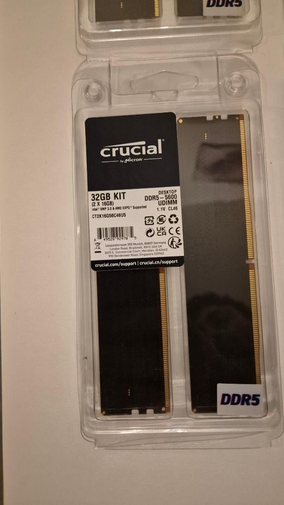 Crucial DDR5 32 GB (2x16 GB) 5600 MHz - XMP/EXPO - Nieuw, Computers en Software, RAM geheugen, 32 GB, Nieuw, Ophalen of Verzenden