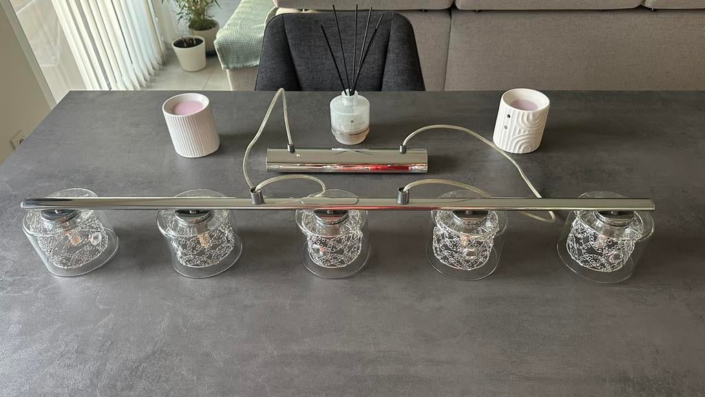 Hanglamp van glas en roestvrij staal., Ophalen of Verzenden, Zo goed als nieuw, Glas