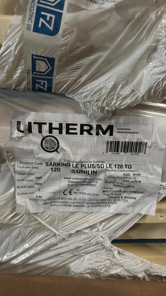 Isolation sarking 120mm uthermroof, Nieuw, Hardschuim (Pir), 15 m² of meer, 8 tot 12 cm