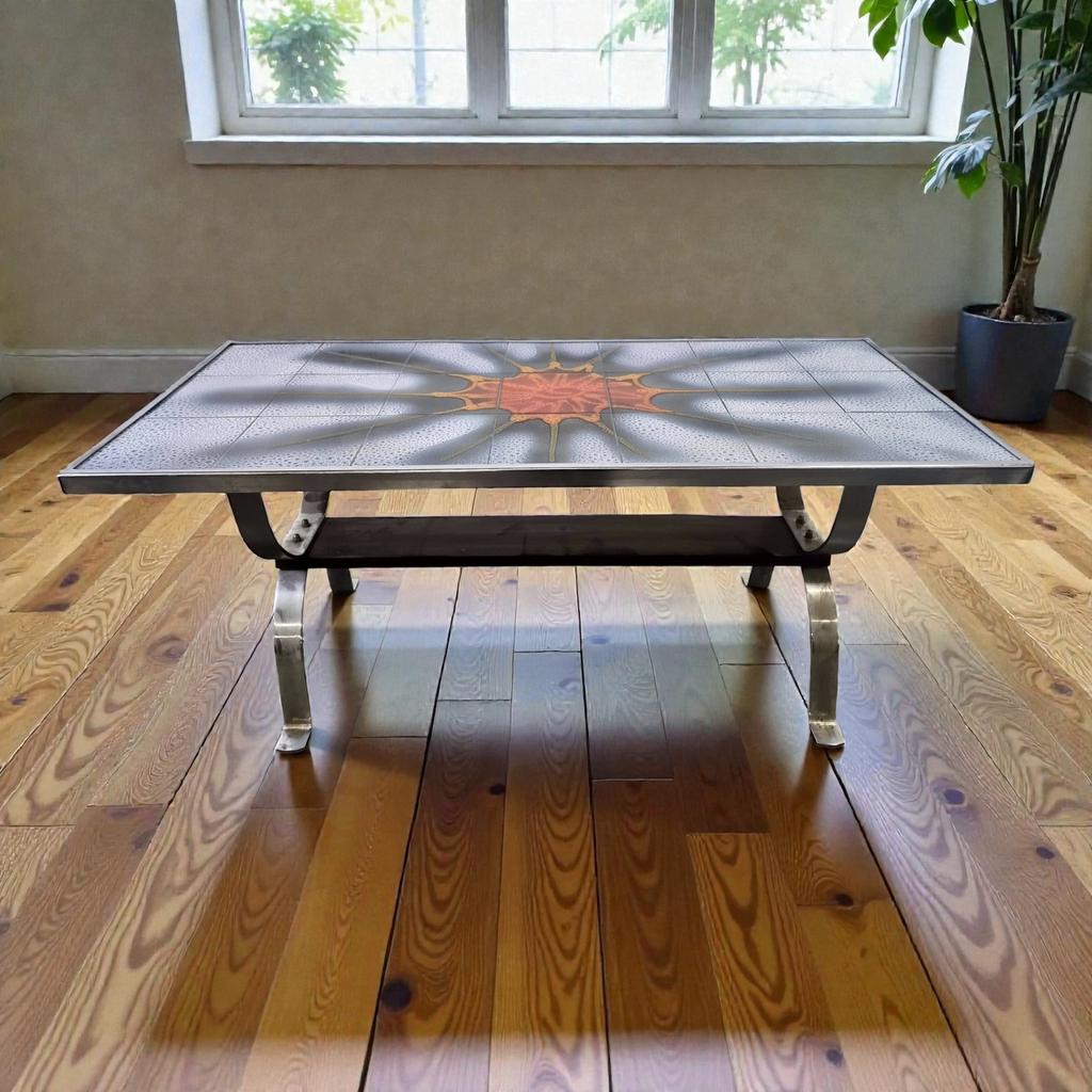 Vintage space age coffee table/salontafel met chromen frame, Antiek en Kunst, Ophalen of Verzenden