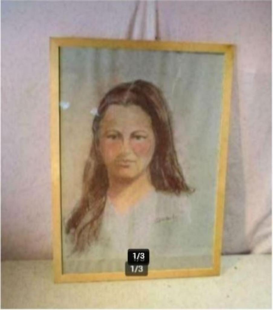 Mooie Tekening 'Knappe Vrouw met Lange Haren' - Odette H., Antiek en Kunst, Ophalen of Verzenden