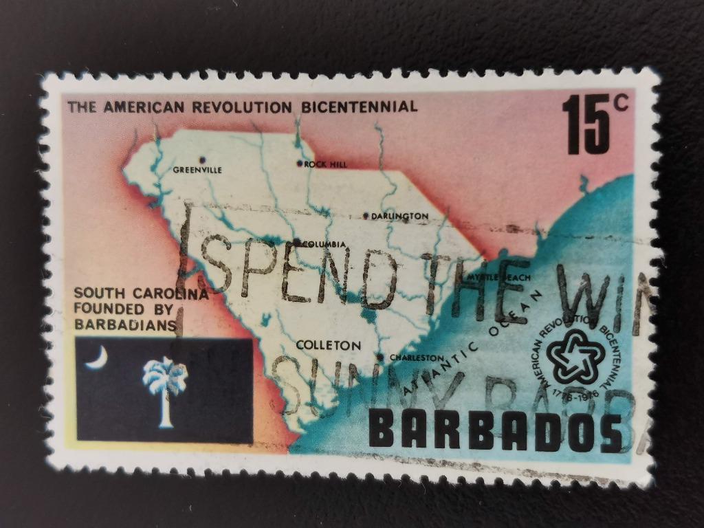Barbados 1976 - 200 jaar Amerikaanse Revolutie - landkaart, Ophalen of Verzenden, Gestempeld, Midden-Amerika