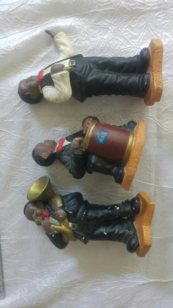 Vintage 3 figurines jazz afrique porcelaine faïence, Antiquités & Art, Enlèvement ou Envoi