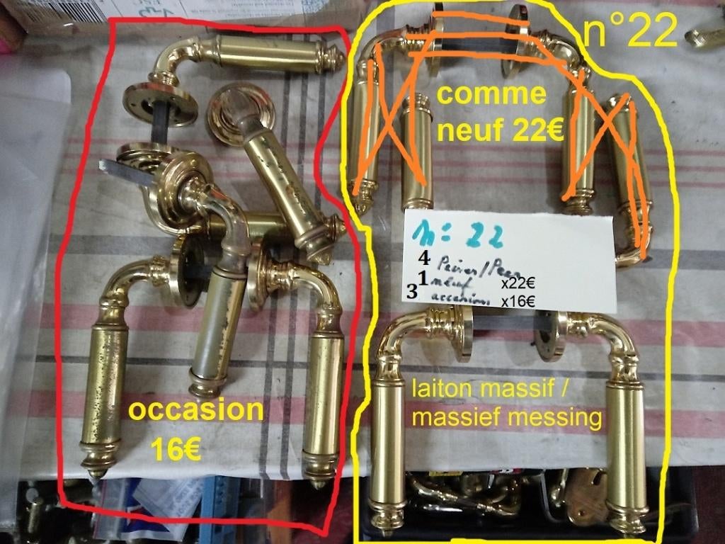 22/41poignée/porte/laiton massif/messing/deurklinken/handvat, Enlèvement ou Envoi, Utilisé, Autres matériaux, Autres types