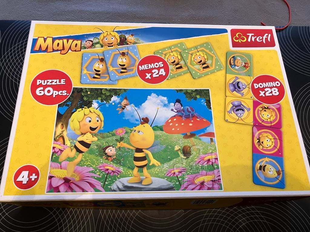 Boîte de jeux 3-en-1 Maya l’abeille (puzzle, memory, domino), Ophalen, Zo goed als nieuw