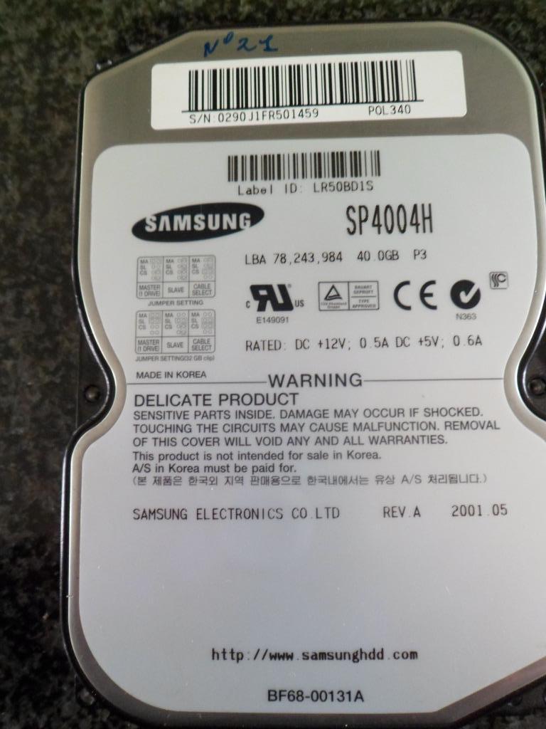 Disque dur SAMSUNG 40 Go, SP4004H, 2 Mo de cache, 3,5 pouces, Informatique & Logiciels, Enlèvement ou Envoi, HDD, Interne, Comme neuf