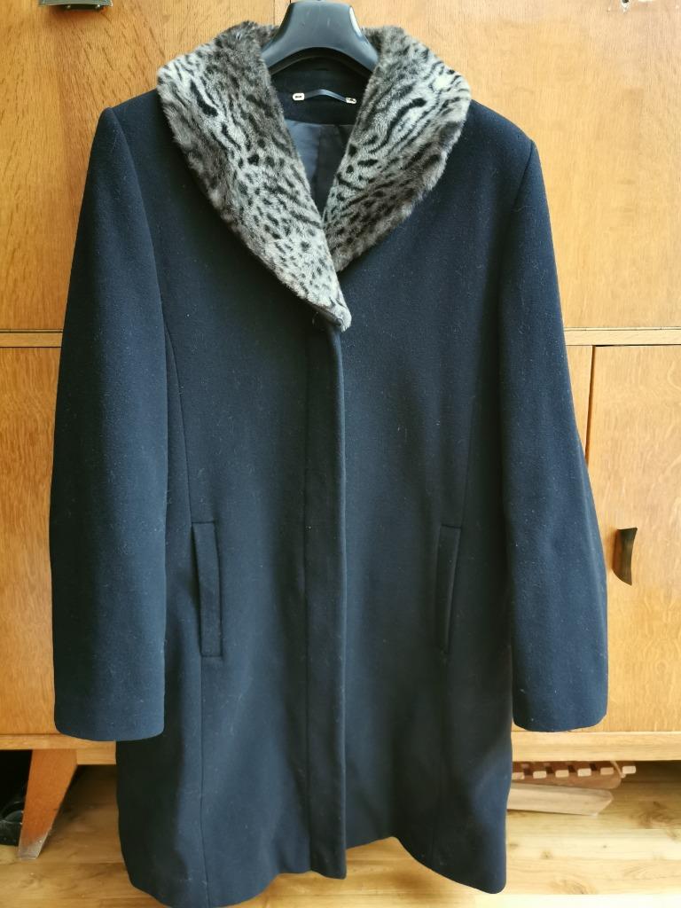 Winterjas in wol met afneembare imitatie bontkraag maat 42., Your sixth sense, Zwart, Maat 42/44 (L), Ophalen of Verzenden