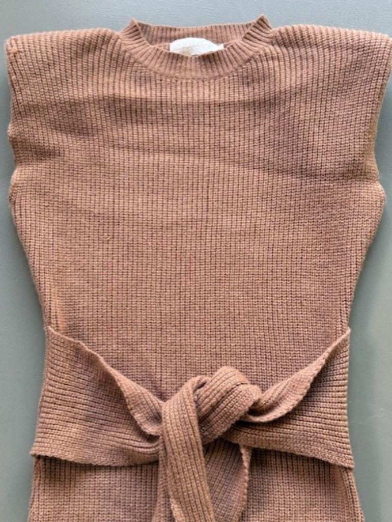 Weinig gedr gebreide Beige Botany maxi jurk met split, Beige Botany, Verzenden, Beige, Maat 36 (S)
