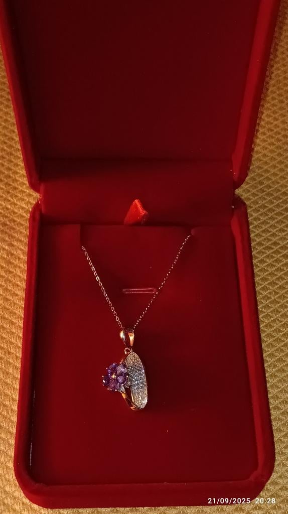 Pendentif en argent massif avec améthystes naturelles, Enlèvement ou Envoi, Neuf, Argent, Argent