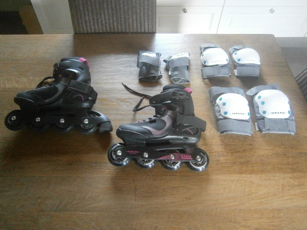 Skeelers oxelo  maat 39 + bescherming, Sport en Fitness, Skeelers, Ophalen of Verzenden, Zo goed als nieuw, Inline skates 4 wielen