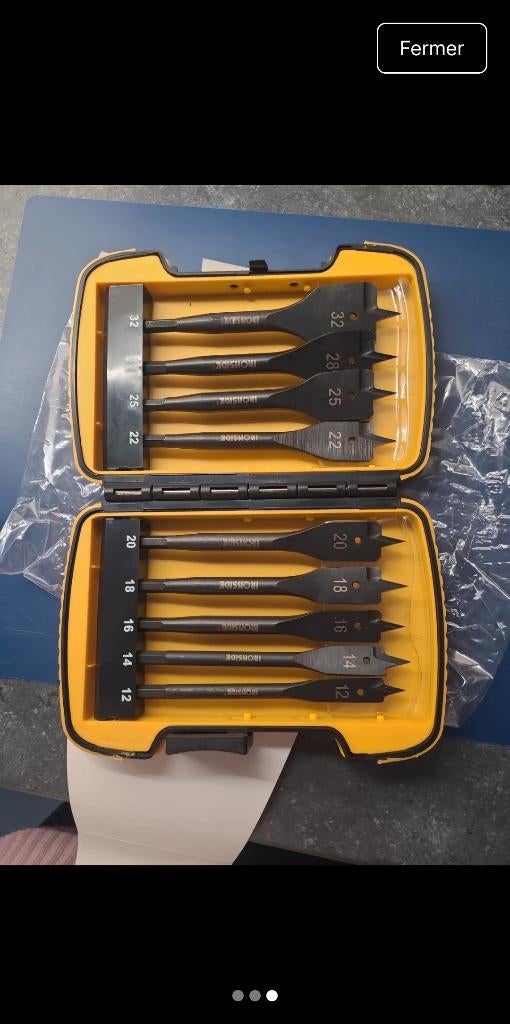 coffret de mèches plates à bois  15 €, Bricolage & Construction, Outillage | Foreuses, Enlèvement ou Envoi, Neuf, Foreuse et Perceuse