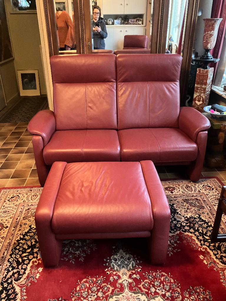 Lederen salon te koop, Ophalen, Tweepersoons, Leer, Zo goed als nieuw