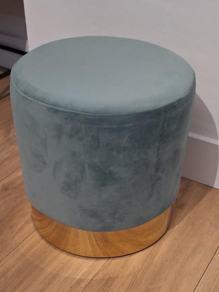 Fluwelen poef met gouden accent, Neuf, Rond, Enlèvement, Moins de 50 cm