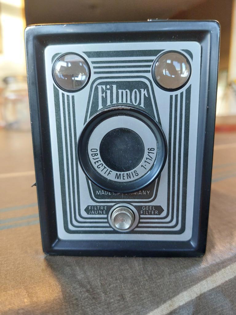 Antieke camera Filmor met tasje, Ophalen of Verzenden, Gebruikt, Overige Merken