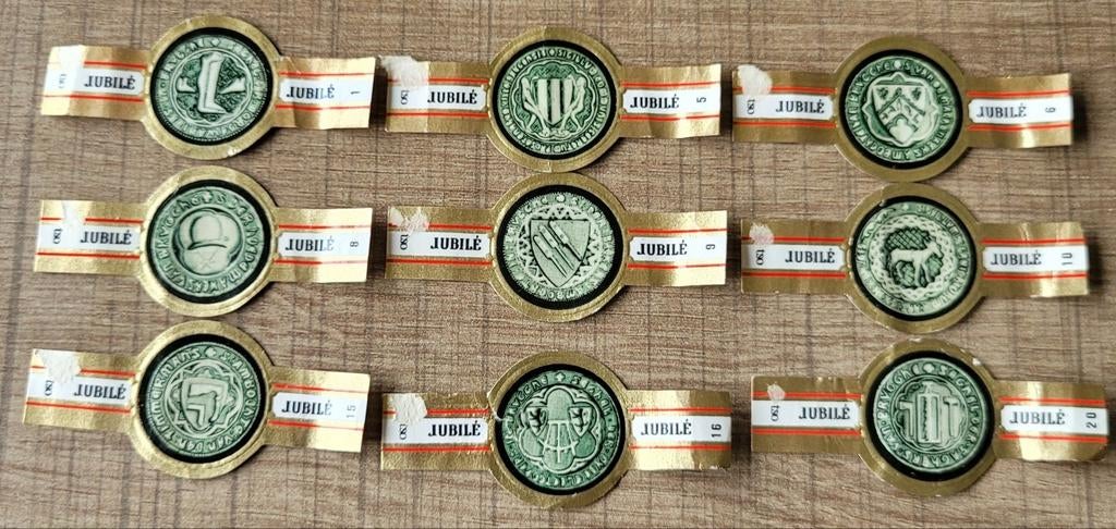 9 oude sigarenbandjes reeks Gildezegels ambachten, Enlèvement ou Envoi, Utilisé, Bagues de cigare