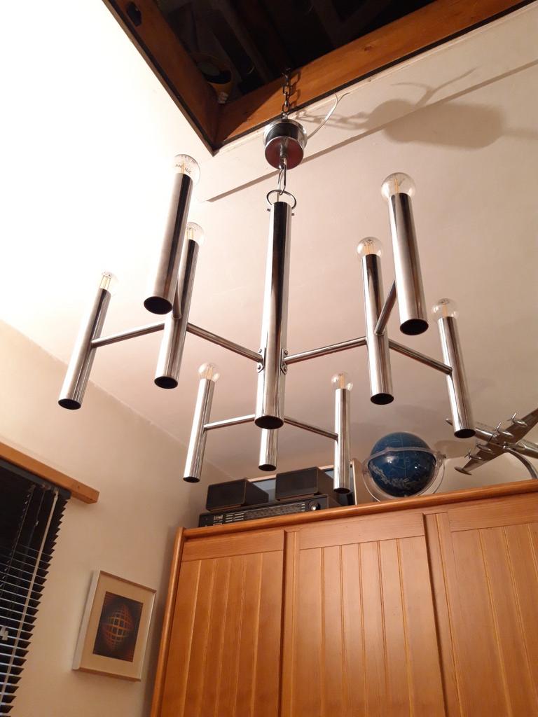 Vintage chromen kroonluchter, Huis en Inrichting, Lampen | Kroonluchters