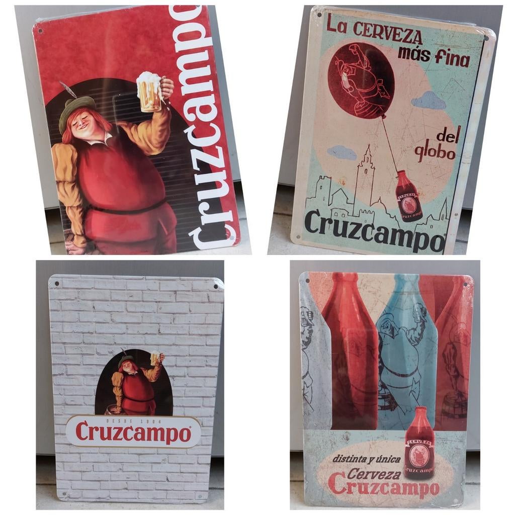3 nouveaux panneaux publicitaires en métal Cruzcampo Cerveza, Envoi, Neuf, Panneau publicitaire
