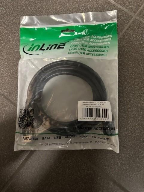 2 nieuwe displayport kabel 3m inline, Ophalen, Nieuw