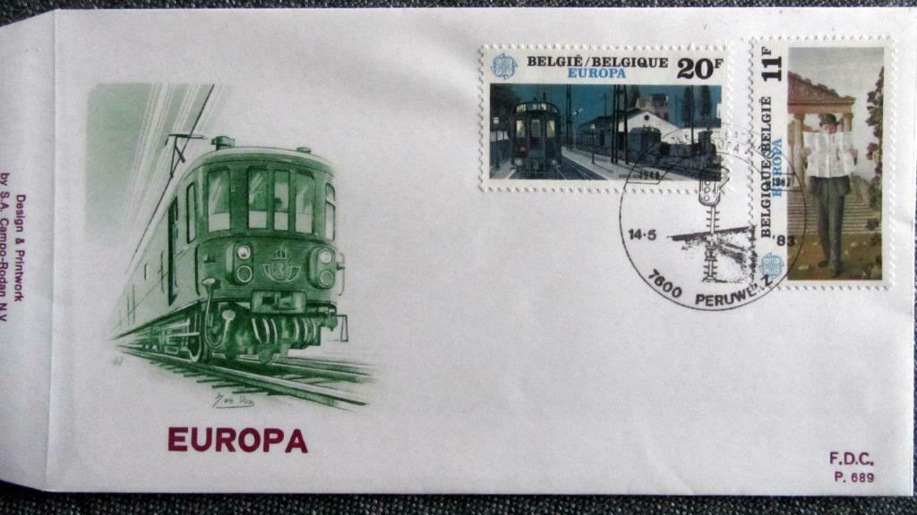 FDC-VERVOERMIDDELEN-TRAM-TREIN-AUTO-KOETS-FIETS- BELGIË, Ophalen of Verzenden, Gestempeld, Treinen