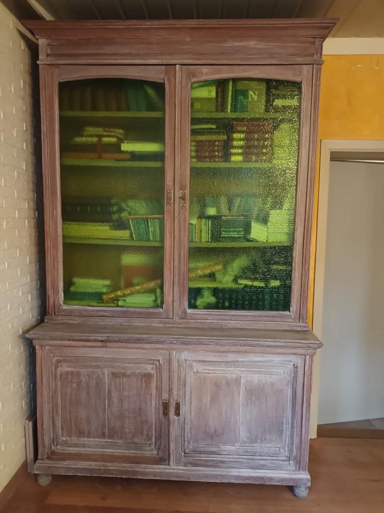 Antieke kast met groen glas, Antiek en Kunst, Antiek | Meubels | Kasten, Ophalen