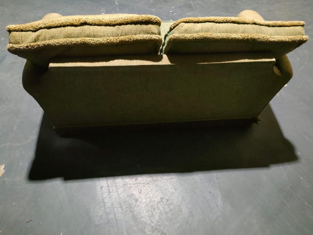 Olijfgroene vintage 2-zitsbank 157 cm, Ophalen, Gebruikt, 150 tot 200 cm, Tweepersoons