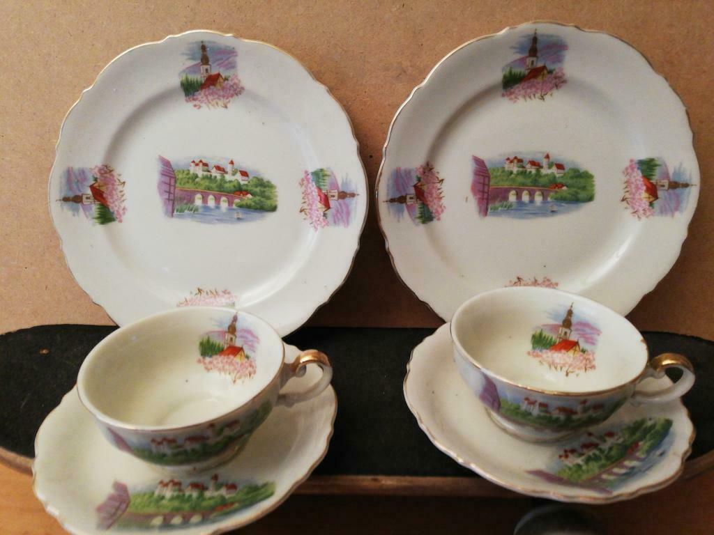 SALSBURG handbeschilderd koffiesetje, Huis en Inrichting, Gebruikt, Ophalen of Verzenden, Overige stijlen, Kop(pen) en/of Schotel(s)