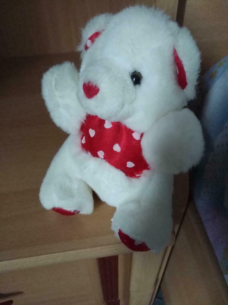 Ourson blanc avec plastron rouge avec des coeurs, Enlèvement, Comme neuf, Ours