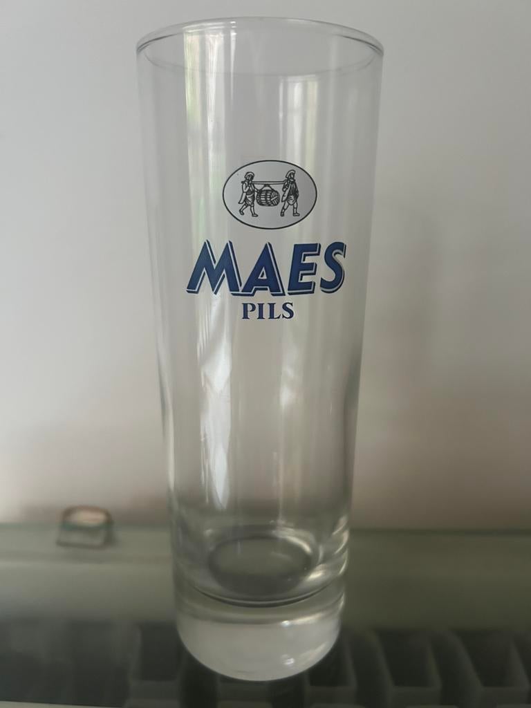 Verres à bière Maes 25cl - modèle longdrink petit logo, Enlèvement, Comme neuf