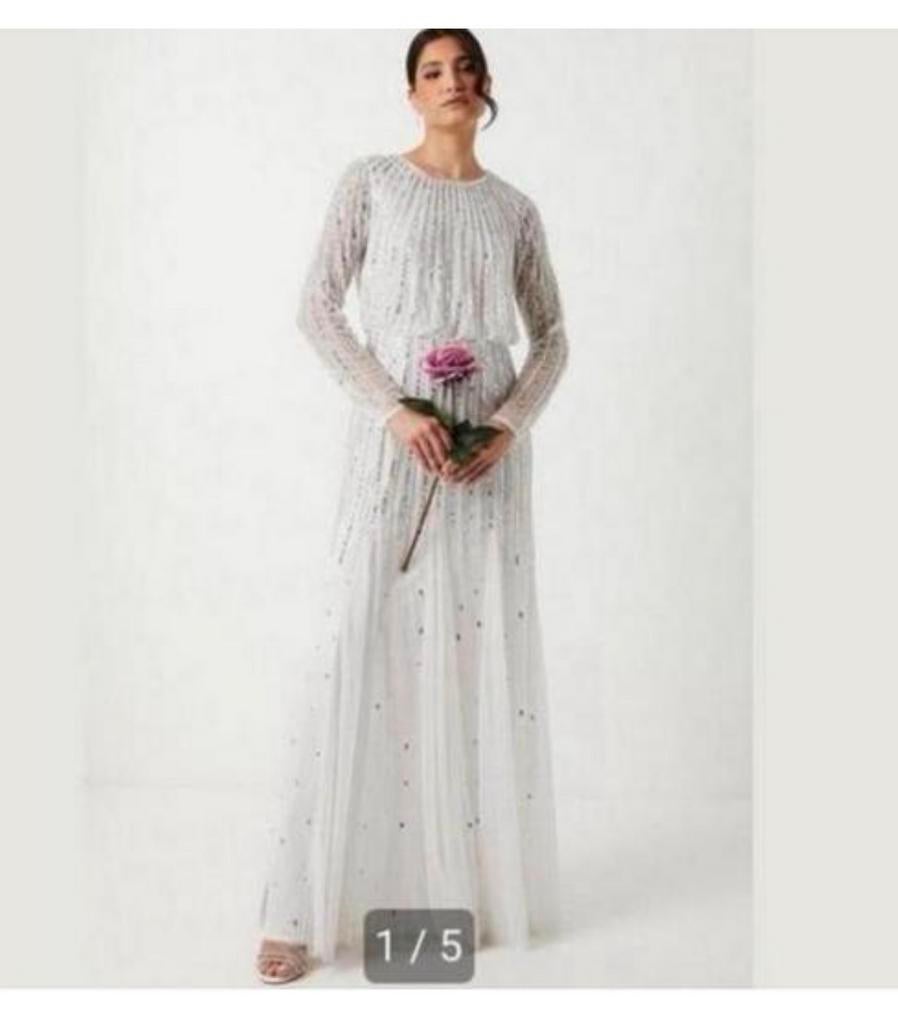 Robe de mariée Coast XS à manches longues ivoire-argent Neuf, Enlèvement ou Envoi, Neuf, Blanc, Robe de mariée