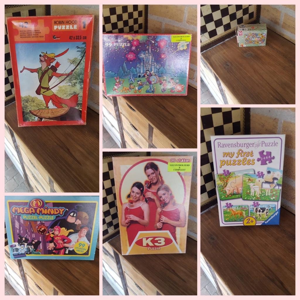 6 Puzzels - mega mindy, k3, disney, robin hood, Kinderen en Baby's, Ophalen of Verzenden, Zo goed als nieuw
