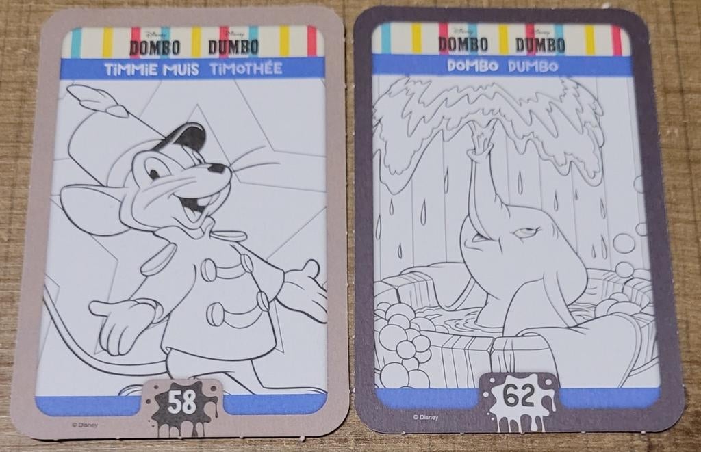 Dumbo: 2 verzamelkaarten Disney Colour Magic, Verzamelen, Ophalen of Verzenden, Bambi of Dumbo, Zo goed als nieuw, Plaatje of Poster