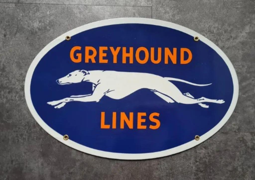 Greyhound lines emaillen reclame bord retro vintage borden, Ophalen of Verzenden, Zo goed als nieuw, Reclamebord