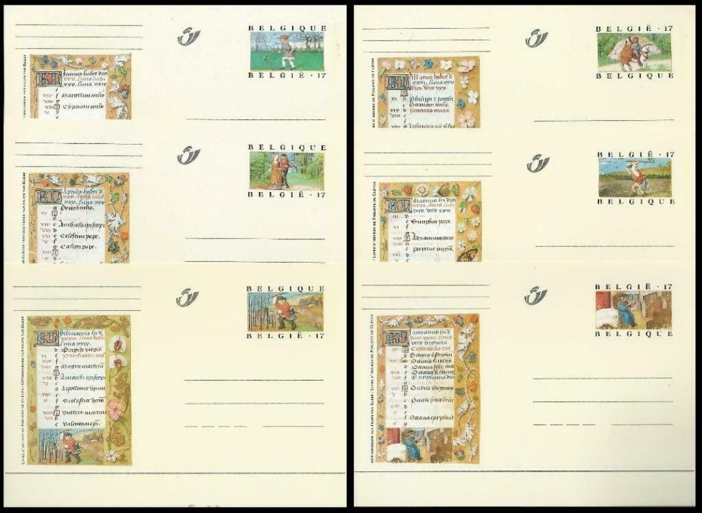 BK54/65 12 Briefkaarten miniaturen getijdenboek De Clèves F., Ophalen of Verzenden, Postfris, Overig, Postfris