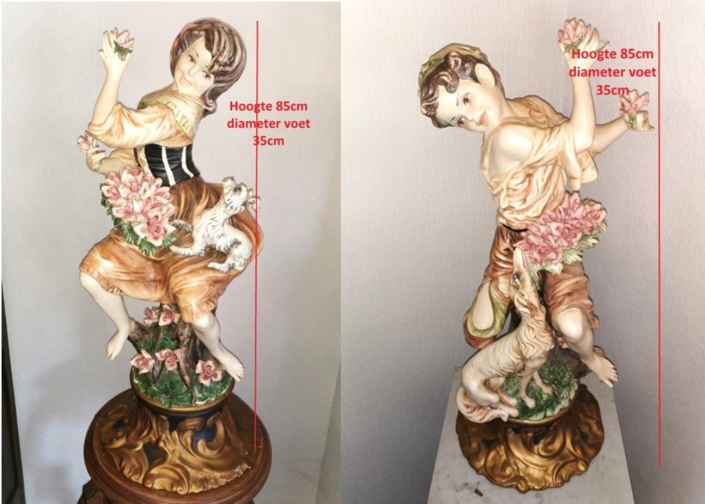 Ensemble de 2 grandes statues cappodimonte antiques uniques, Enlèvement
