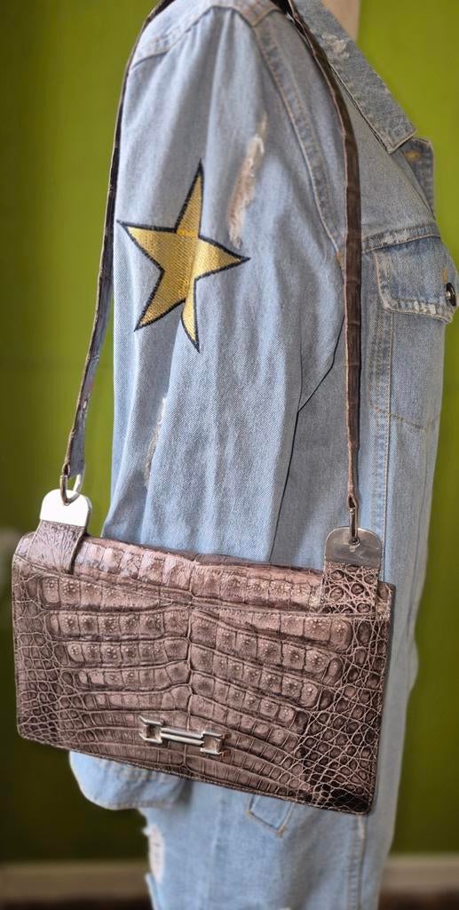 Antieke croco tas, Handtassen en Accessoires, Tassen | Damestassen, Ophalen of Verzenden