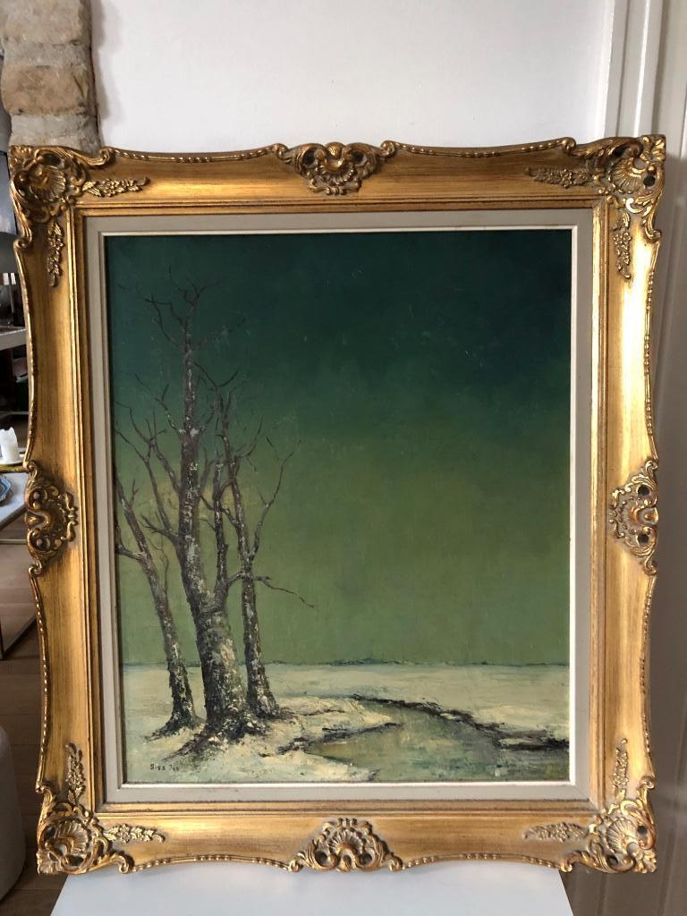 Schilderij sneeuwlandschap / winterlandschap, Antiek en Kunst, Ophalen of Verzenden