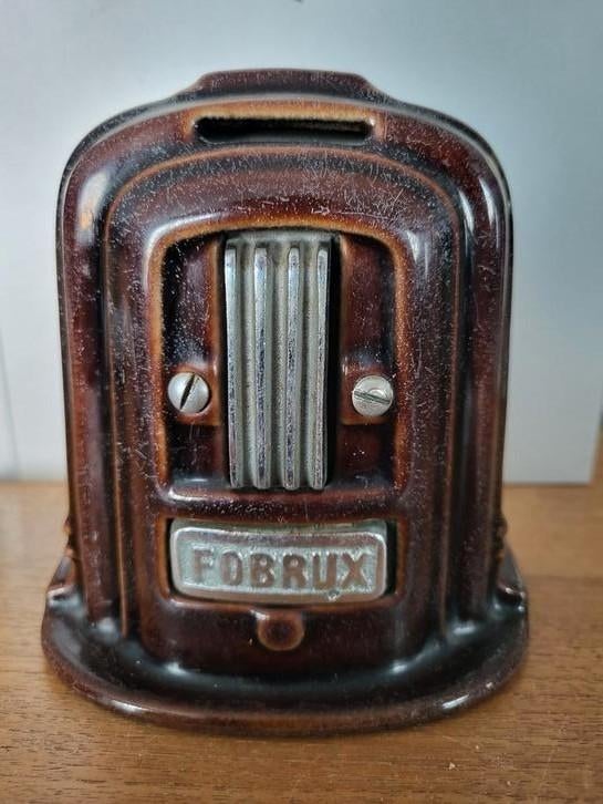 Geëmailleerde spaarpot Fobrux "Gietijzeren kachel", Ophalen of Verzenden