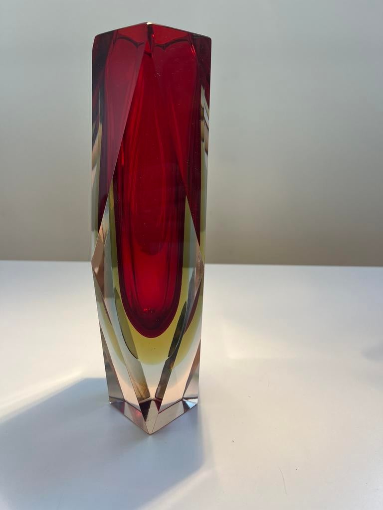 Flavio Poli Sommerso Italian Murano glass red orange vase, Ophalen of Verzenden