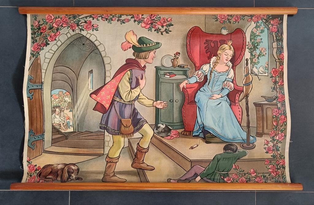 Oude Schoolkaart Doornroosje., Antiek en Kunst, Antiek | Schoolplaten, Ophalen of Verzenden, Overige thema's