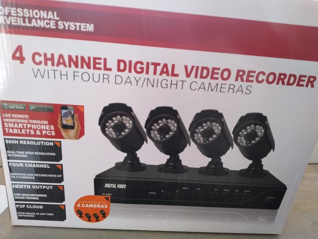 Camerasysteem, 4 dag/nacht camera's. HD. Videorecorder, Ophalen, Nieuw
