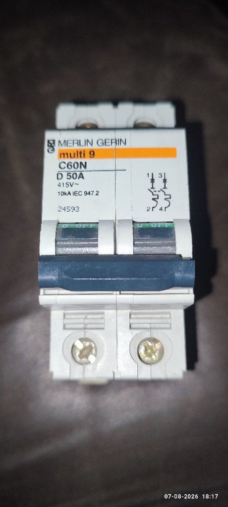 Multi9 2p automaat C60N  D 50A, Bricolage & Construction, Enlèvement ou Envoi, Neuf, Autres marques, Disjoncteur divisionnaire