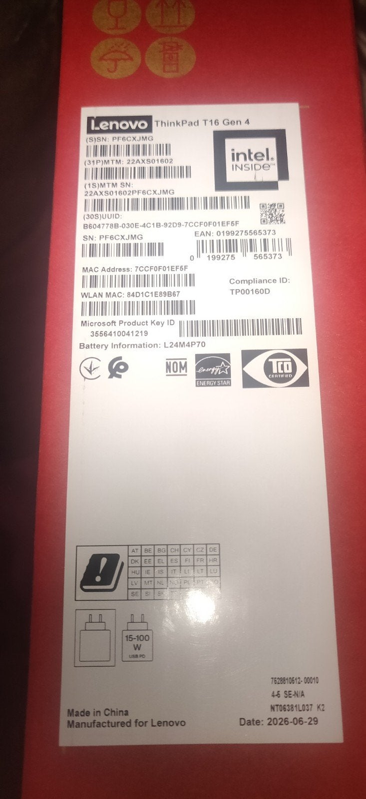 Lenovo ThinkPad T16 Gen 4  16 inch - Core Ultra 5 - 16GB/512, Informatique & Logiciels, Neuf, 16 pouces, Enlèvement, Azerty