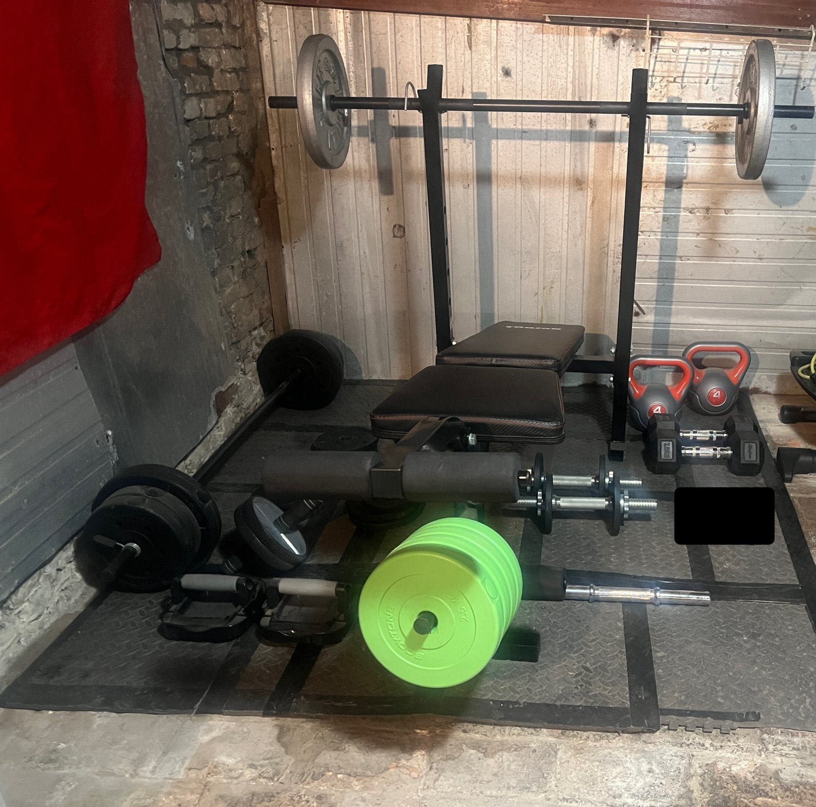 Uitgebreide fitness bank - 111 kg aan gewichten, Sport en Fitness, Ophalen, Zo goed als nieuw, Benen