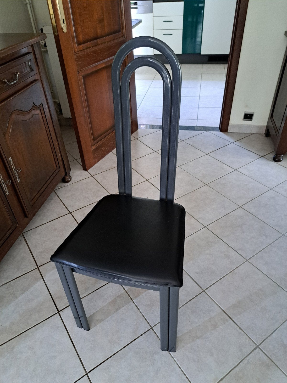 4 keukenstoelen, Huis en Inrichting, Stoelen, Ophalen, Zwart, Leer