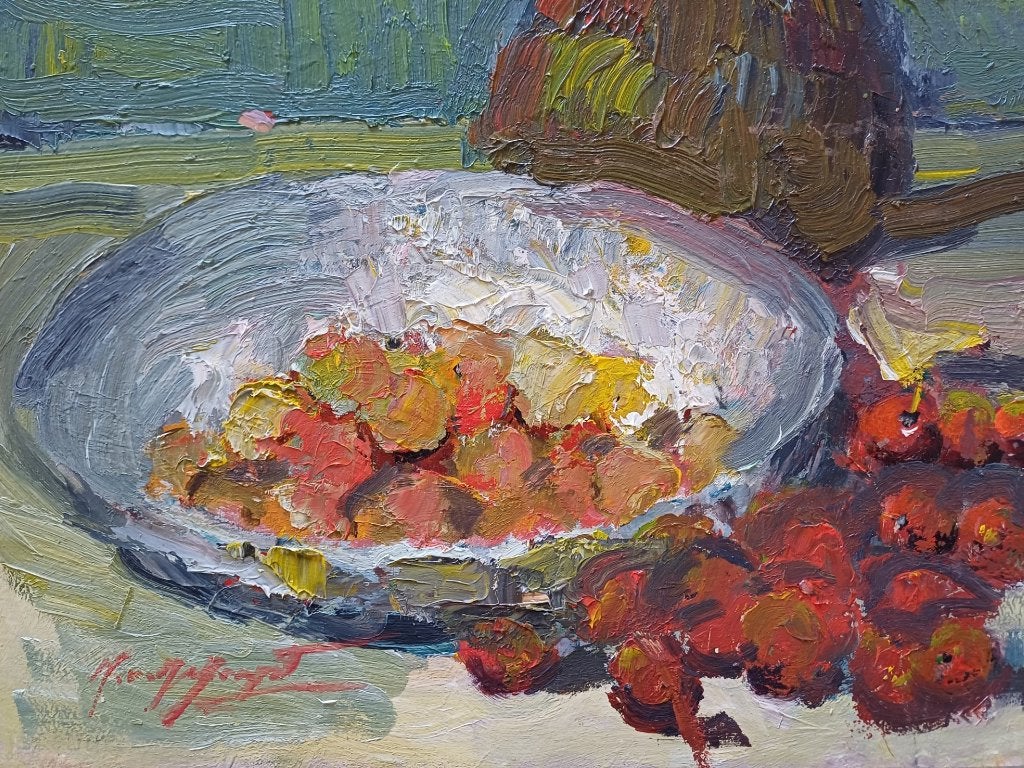 Kleine stillevens M.VAN DEN BEMPT  30x24, Doek, Stilleven, Impressionistisch, Ophalen of Verzenden