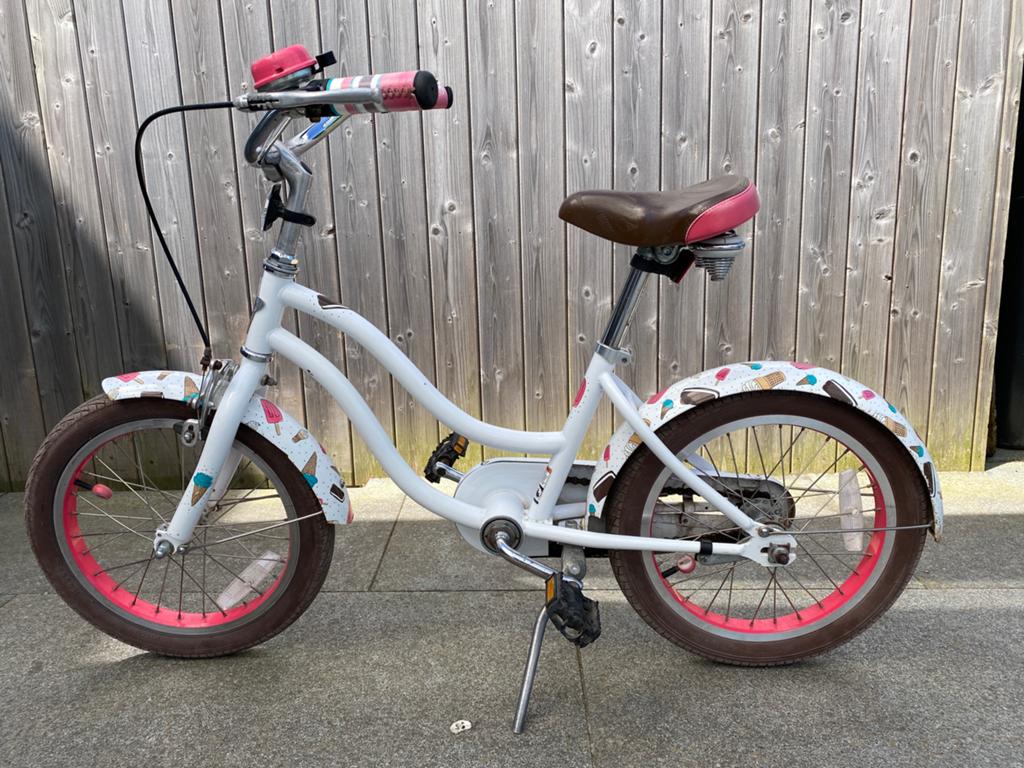 Meisjesfiets elektra, Ophalen, Gebruikt, Velgrem, 16 tot 20 inch