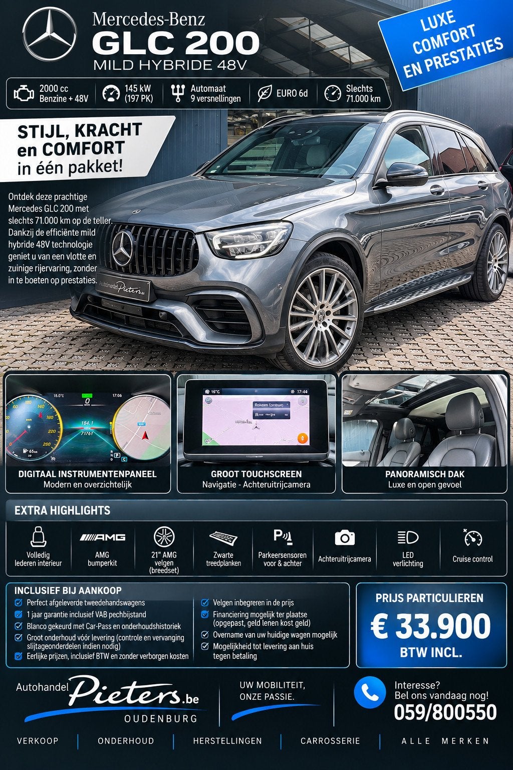 Mercedes-Benz GLC-klasse (alle) 4 matic - Benzine+MHEV - AMG, Cuir, Argent ou Gris, Entreprise, Carnet d'entretien