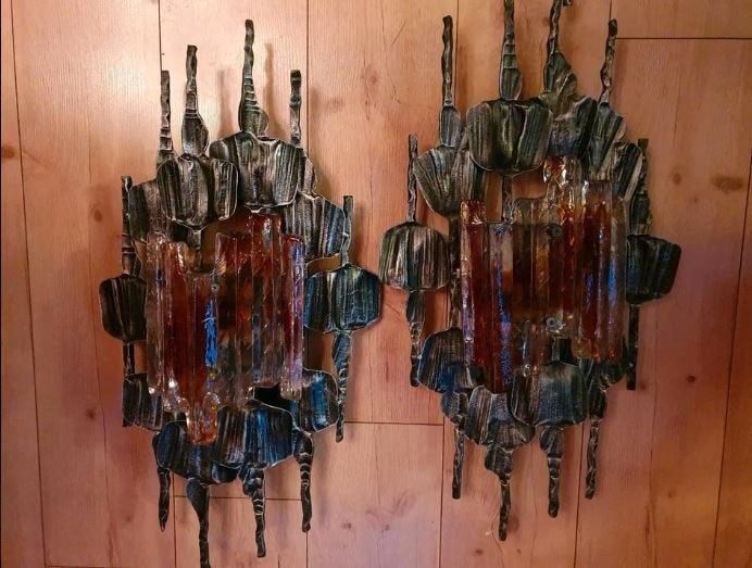 vintage set xl brutalist Ahlström & Ehrlich wandlamp, Ophalen, Huis en Inrichting