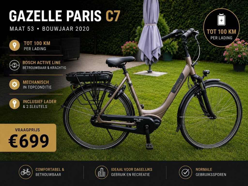 Gazelle paris C7 2020 mt 53 Bosch motor, Fietsen en Brommers, Elektrische fietsen, Gebruikt, Gazelle, 51 tot 55 cm, 50 km per accu of meer