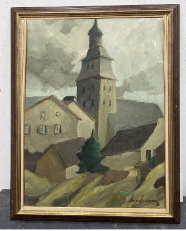 huile sur toile village ardenais signe milo dardenne, Enlèvement